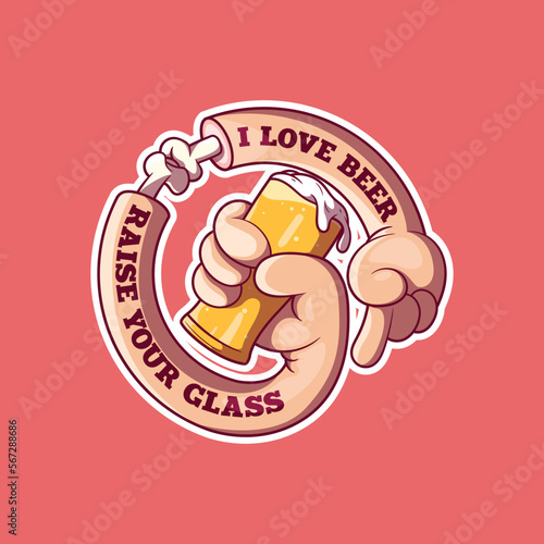 Hand circle holding a beer glass vector illustration. Drink, party, funny design concept.