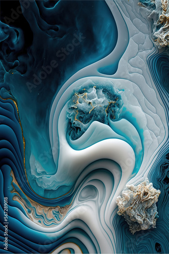 Abstract Ocean with Natural Luxury Texture, Marble Swirls and Agate Ripples Background Design