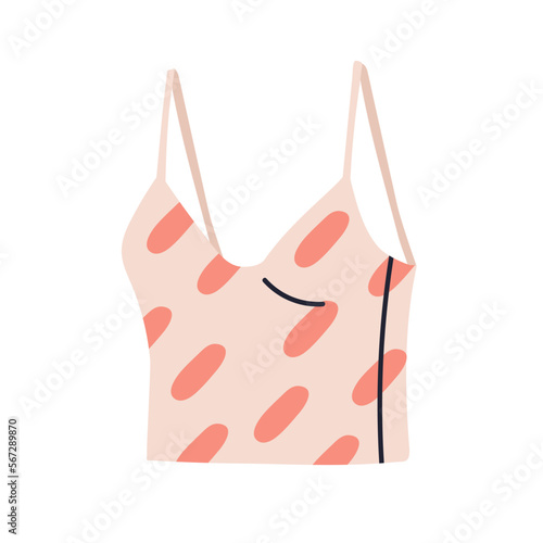 Skinny tank top, strappy garment. Modern strapped brami. Casual women clothes, female underwear. Trendy summer slim fit apparel. Flat vector illustration isolated on white background