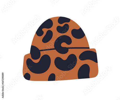 Fashion hat with leopard skin print, cheetah animal pattern. Modern trendy cu...