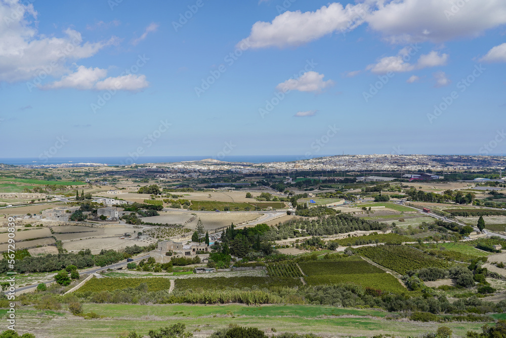 View over the landscape in Malta. 