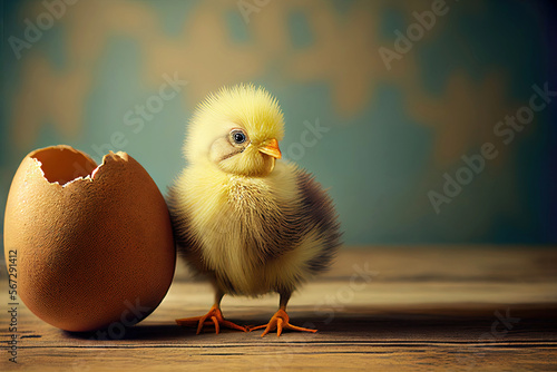 Cute baby chick freshly hatched from easter egg as illustration (Generative AI)
