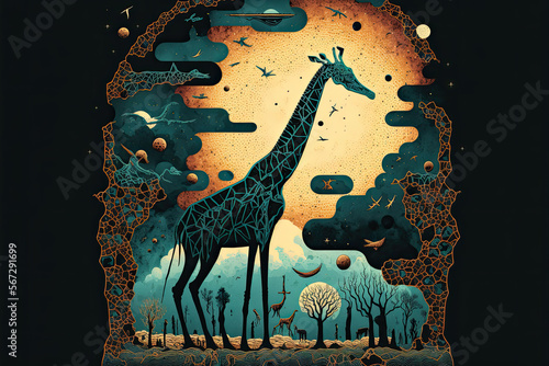 ancient surreal prehistoric giraffe  generative AI 