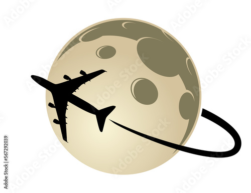 Symbol of a flying airplane with the moon.