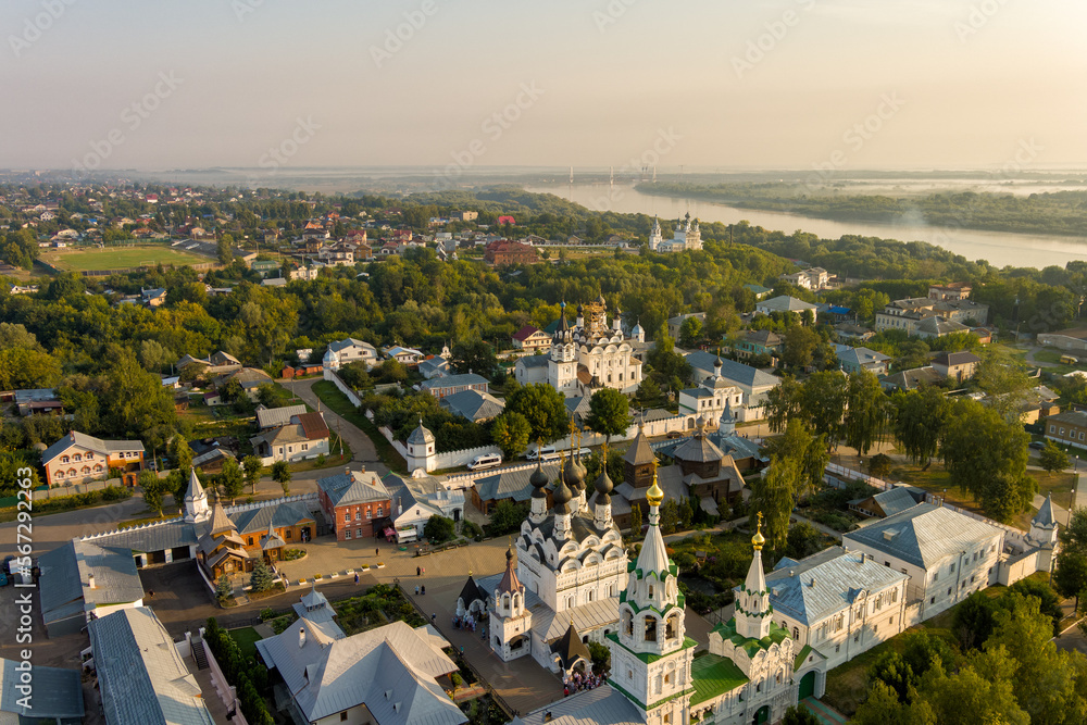 Murom, Russia. Annunciation Monastery. Trinity Monastery. Morning time, Summer. Aerial view