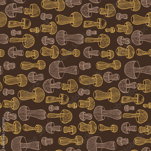 Mushroom pattern. Vector illustration. Forest plants mushrooms.