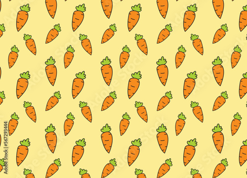 cartoon pattern with carrot, easter theme background, healthy vegan food wallpaper. Vector illustration of vegetable art. Kitchen and restaurant design for fabrics, paper