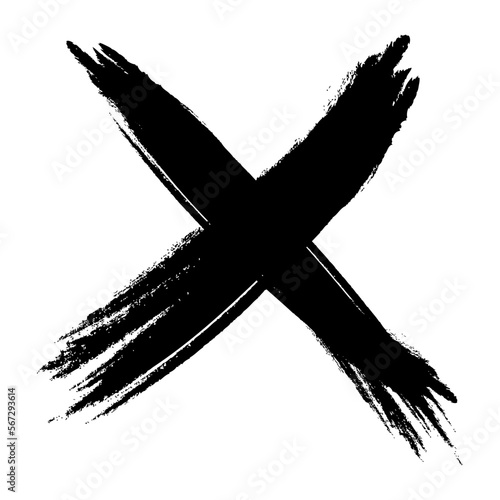 Crossed brush stroke. X black mark. Cross sign graphic symbol. Vector illustration isolated on white background.