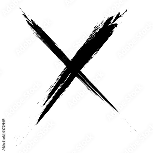 Crossed brush stroke. X black mark. Cross sign graphic symbol. Vector illustration isolated on white background.