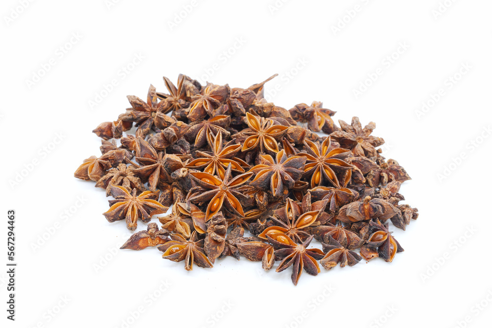 Obraz premium Star anise is the seed pod from the fruit of the Illicium verum plant on background isolate