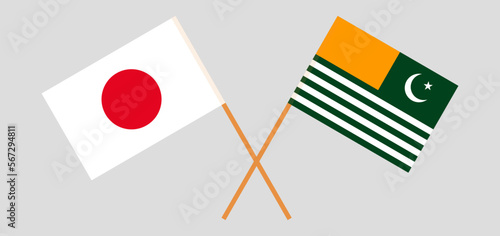 Crossed flags of Japan and Azad Kashmir. Official colors. Correct proportion