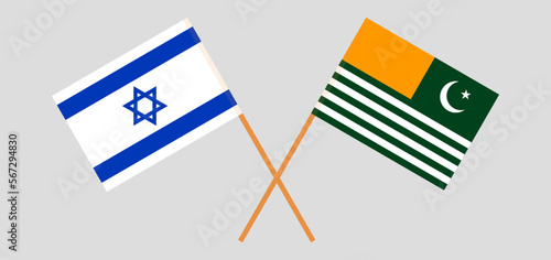 Crossed flags of Israel and Azad Kashmir. Official colors. Correct proportion photo