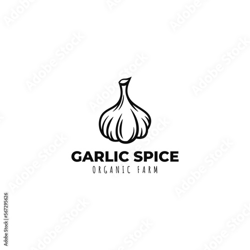 Garlic spice line logo vector illustration design template, hand drawn garlic icon logo line art vector
