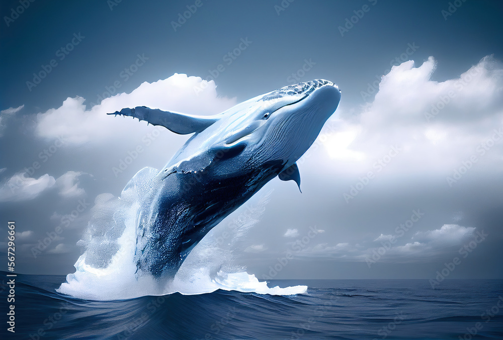 Horizontal illustration of the grace and beauty of a blue whale in its ...