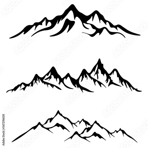 Set of black silhouette of mountains landscape panorama illustration icon vector for logo, isolated on white background