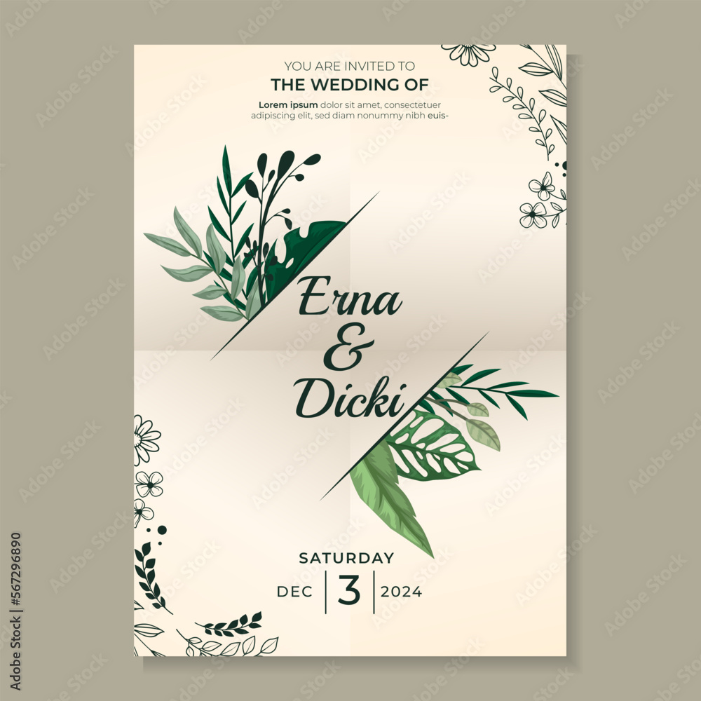Floral concept wedding invitation card template. Vector illustration