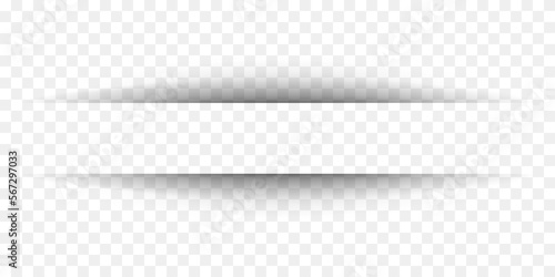 Realistic horizontal sheet divider lines. Paper shadow effect isolated on transparent background. Notebook worksheet, book page, card, flyer, banner, poster with soft edges. Vector illustration