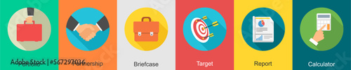 A set of 6 Business icons as portfolio, partnership, briefcase