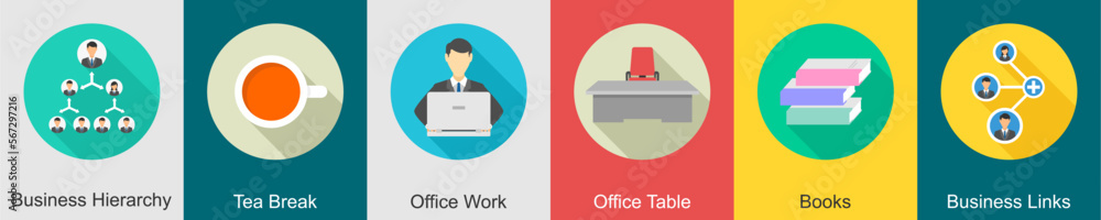 A set of 6 Business icons as business hierarchy, tea break A set of 6 Business icons as business hierarchy, tea break
