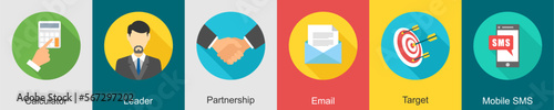 A set of 6 Business icons as calculator, leader, partnership