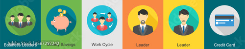 A set of 6 Business icons as business leaders, money savings, work cycle