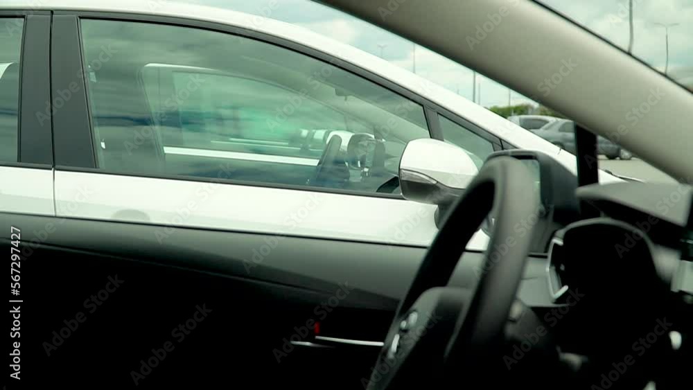 White deep navy business car with shiny front. Exterior. White deep navy business car with shiny front. Exterior.