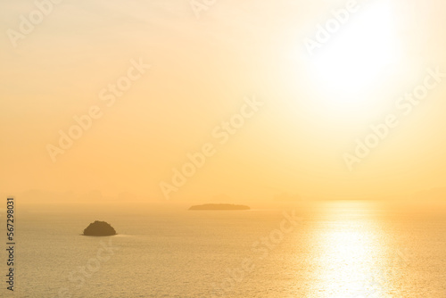 Many small islands landscape on sunset sea with colorful sunset sky