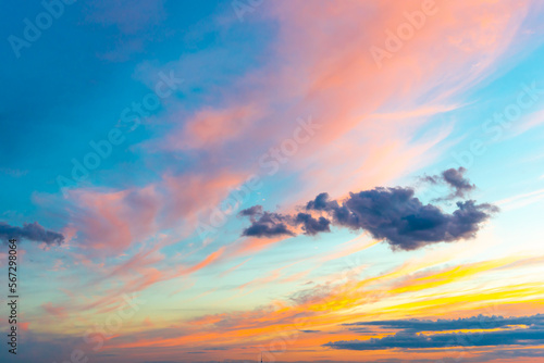 Sunset sky with sunset clouds, nature spring sunset background © Pavlo Vakhrushev