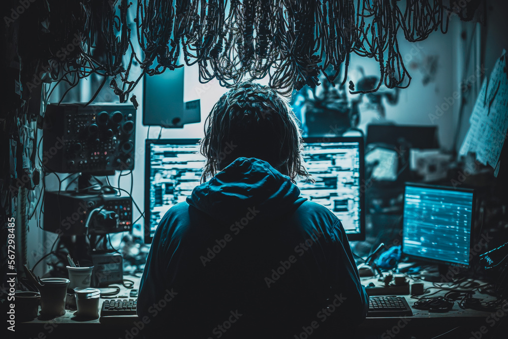 Obraz premium Cracking the code: inside a hackers dark and dirty room, Generative AI