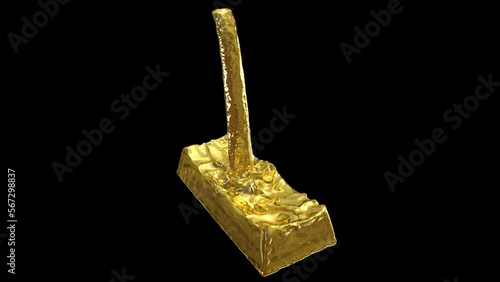 Pouring molten gold in gold bar with alpha channel