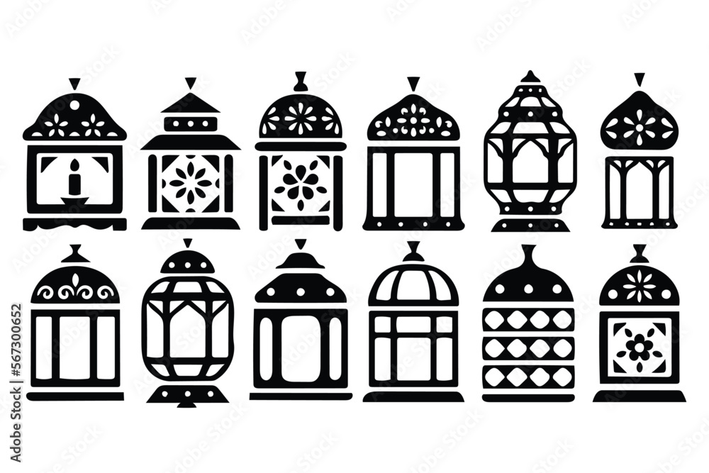 vector illustration, lantern icon set, festival icon pack, light icon set, solid icon
