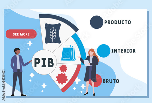 PIB - Producto Interior Bruto acronym. business concept background.  vector illustration concept with keywords and icons. lettering illustration with icons for web banner, flyer, landing