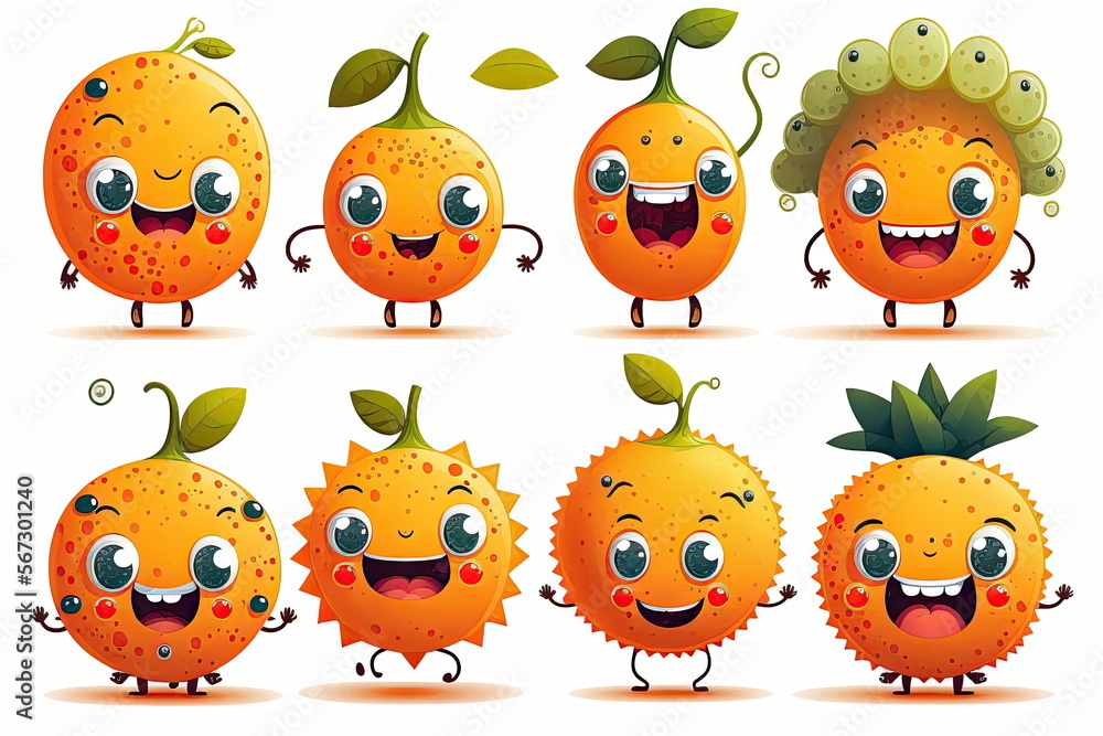 cartoon characters of fruit, happy and smile, cute fruit monsters, white background, vector illustration, Made by AI,Artificial intelligence cartoon characters of fruit, happy and smile, cute fruit monsters, white background, vector illustration, Made by AI,Artificial intelligence