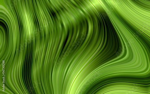 Futuristic abstract shiny green background. Shiny green wavy lines. Shiny green distorted line texture. Creative shiny green wave line pattern. Suitable for template, presentation, poster, book cover.