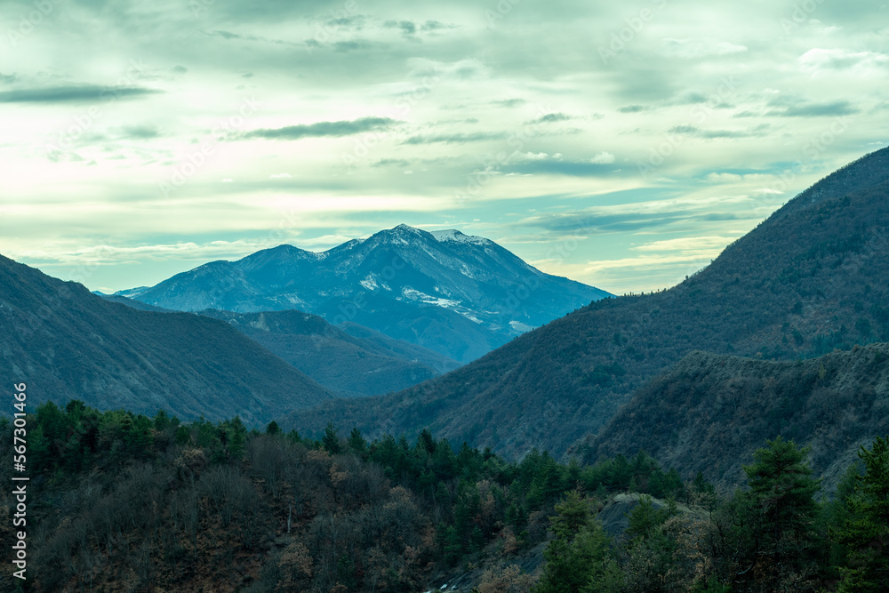 Panorama of the Mount Le Cousson from La Robine sur Galabre, Alpes-de-Haute-Provence, Provence-Alpes-Côte d'Azur, France.