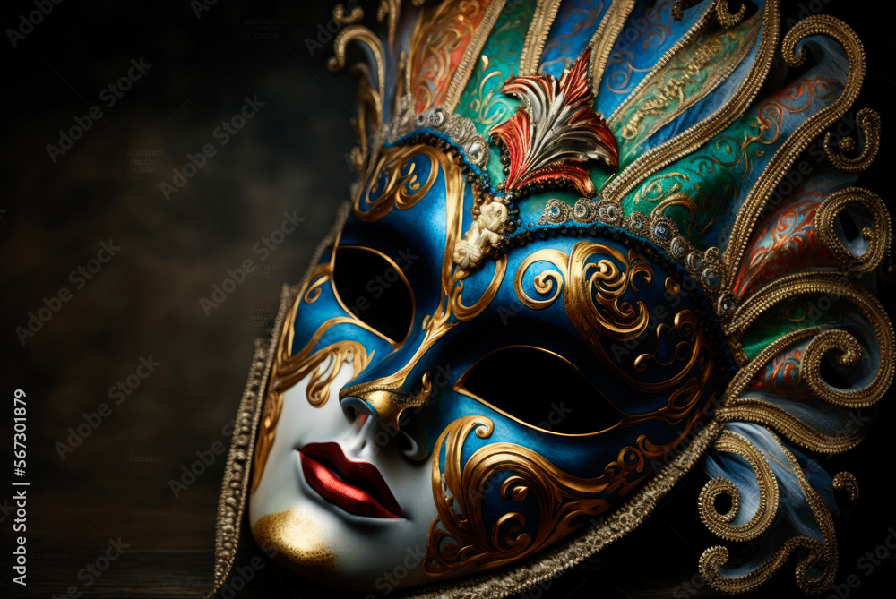 Colorful Venetian Carnival Mask. Generative AI Colorful Venetian Carnival Mask. Generative AI