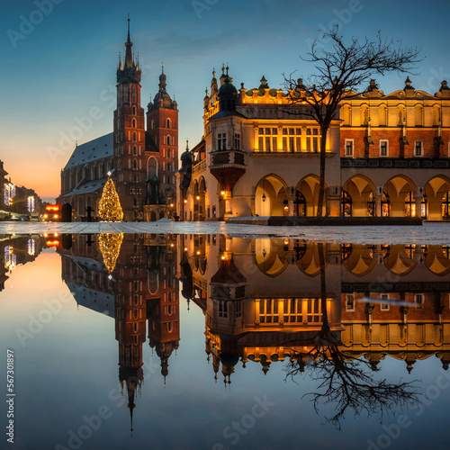 Canvas Print Old town of Krakow with amazing architecture at dawn, Poland.