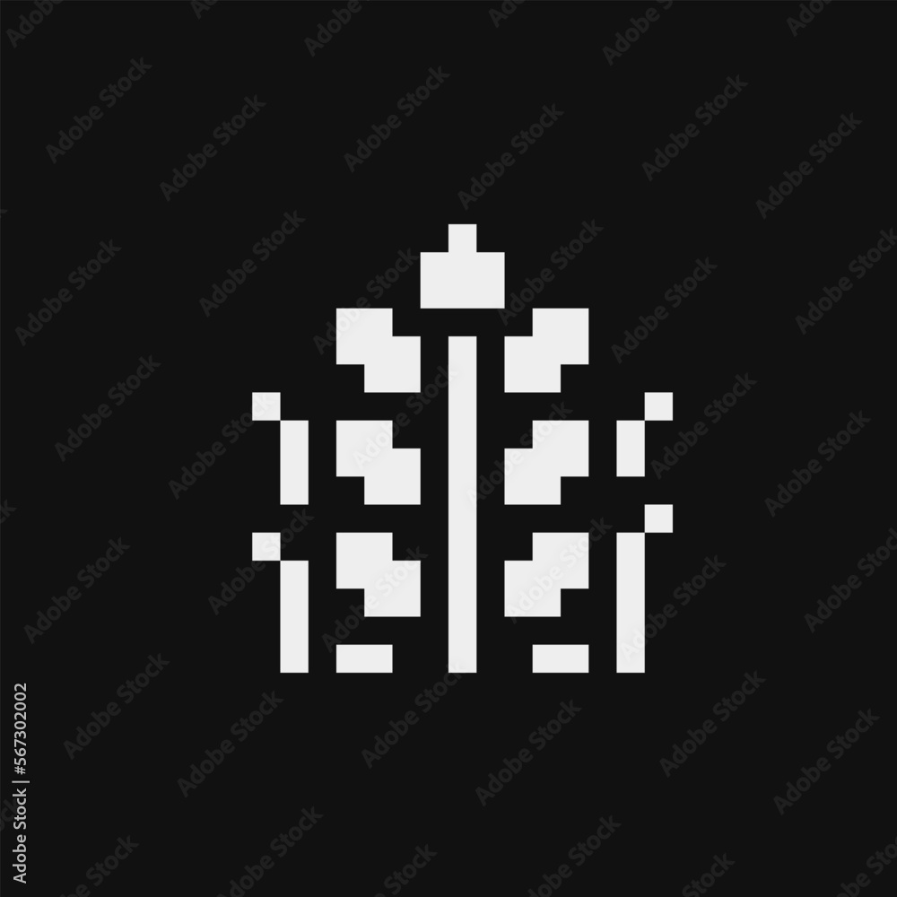 Sheaf of rice emoji flower icon pixel art 80s style. Isolated vector