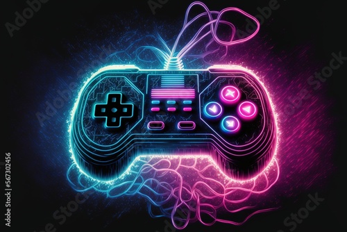 Abstract joypad, game controller retro vaporwave design with raylights  - Generative ai