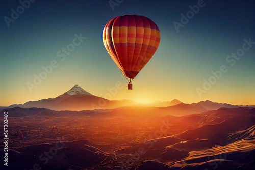 hot air balloon at sunset, Generative AI Art Illustration © Animaflora PicsStock