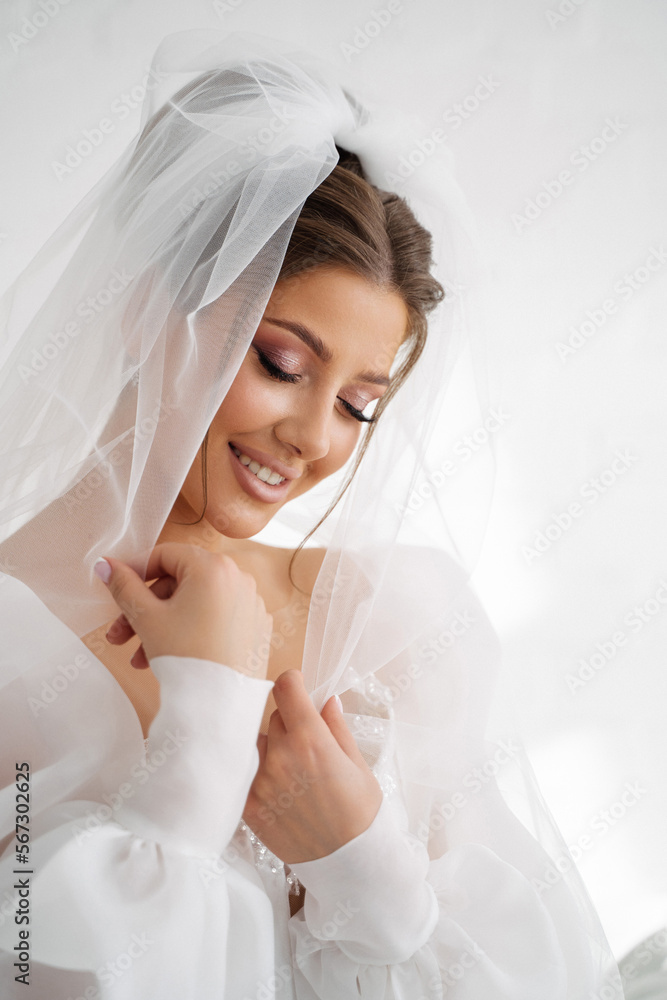 gentle portrait of a bride with a veil on her head gentle portrait of a bride with a veil on her head