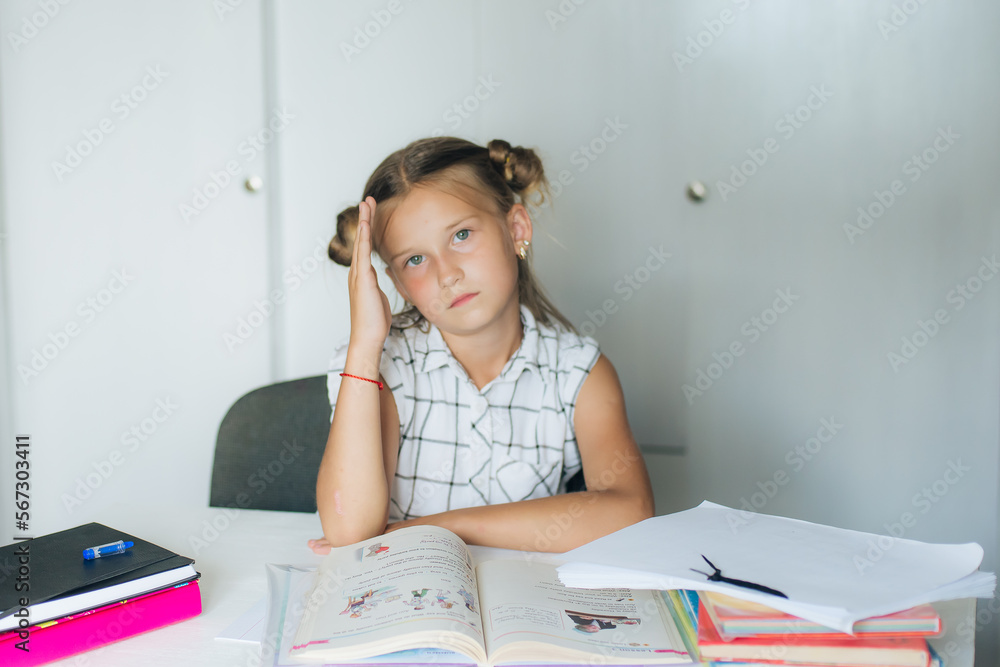 girl learns lessons, expressing different emotions girl learns lessons, expressing different emotions