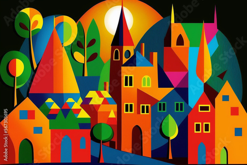 colorful European village in the style