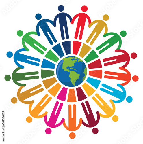 International Day of Human Fraternity. February 4. Logo design. Holiday concept. Human holding hand around the globe. sustainable development global goals.