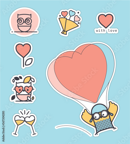 Collection de chouette pour personnaliser vos cadeaux et messages, pour la Saint-Valentin. Carte, vêtement, objet à customiser et personnaliser selon vos envies. Couleurs modifiables.