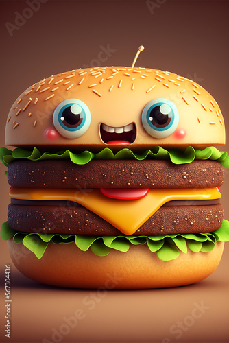 Cute Adorable Hamburger Character Design with Big Eyes Generative AI Digital Illustration Part#20223