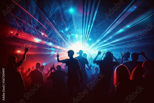danseurs dans un club, ou rave party avec spectacle laser - illustration ia © Fox_Dsign