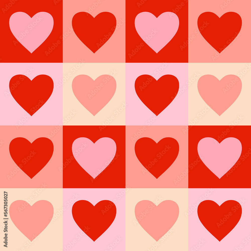 valentine's day pattern seamless checker with heart love. Checkerboard with red and pink hearts background. valentine's day pattern seamless checker with heart love. Checkerboard with red and pink hearts background.