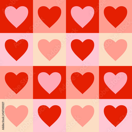 valentine's day pattern seamless checker with heart love. Checkerboard with red and pink hearts background.  