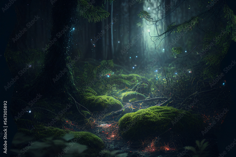 fantasy forest and nebula dreamlike Generative AI